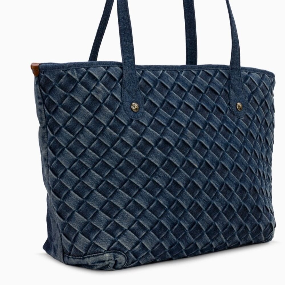 Patricia Nash Viotti Tote with Greek Map Scarf - Washed Woven Denim - NEW - Picture 2 of 8